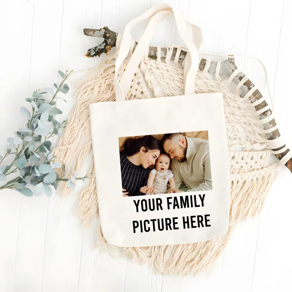 

Large Capacity Canvas Tote Bag Custom Family Portrait Custom Words Print Casual Shopper Bag For Family Member Anniversary Gift