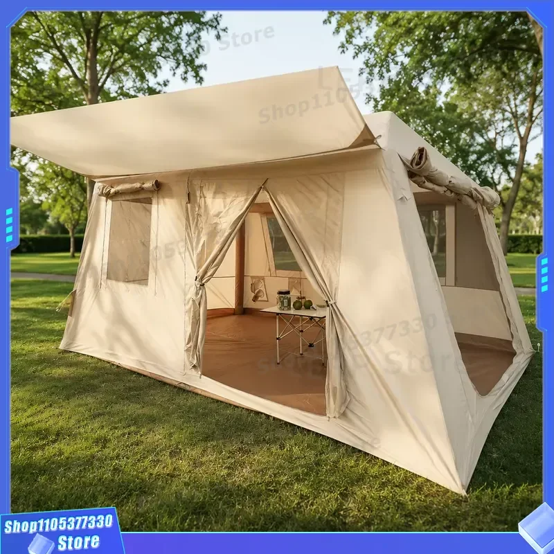 Premium Waterproof Inflatable Ridge Tent 420D Thickened Oxford Cloth 396x270cm Air Beam Cabin Outdoor Glamping House Khaki