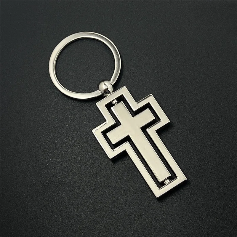 

MINISO Fashion Jewelry Pendant Alloy Transit Keychain Cross Hollow Double sided Rotating Keychain Car Pendant Fashion Gift