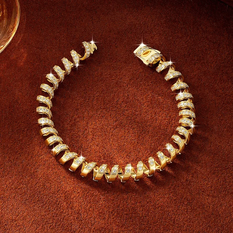 Rrjzz D-Color Full Moissanite Light Luxury Spiral Niche Armband Einzigartige Charm-Armbänder für Frauen, Geburtstag, täglicher Schmuck, Geschenke – Detail 2
