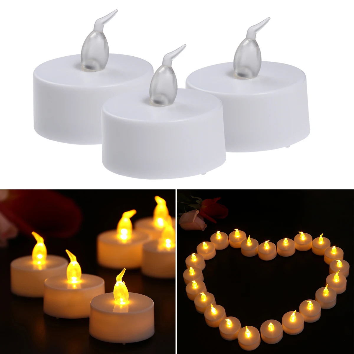 48pcs Realistic LED Tea Lights Flameless Electronic Candles for Birthday Festival Celebration Yellow Energy Saving Safe