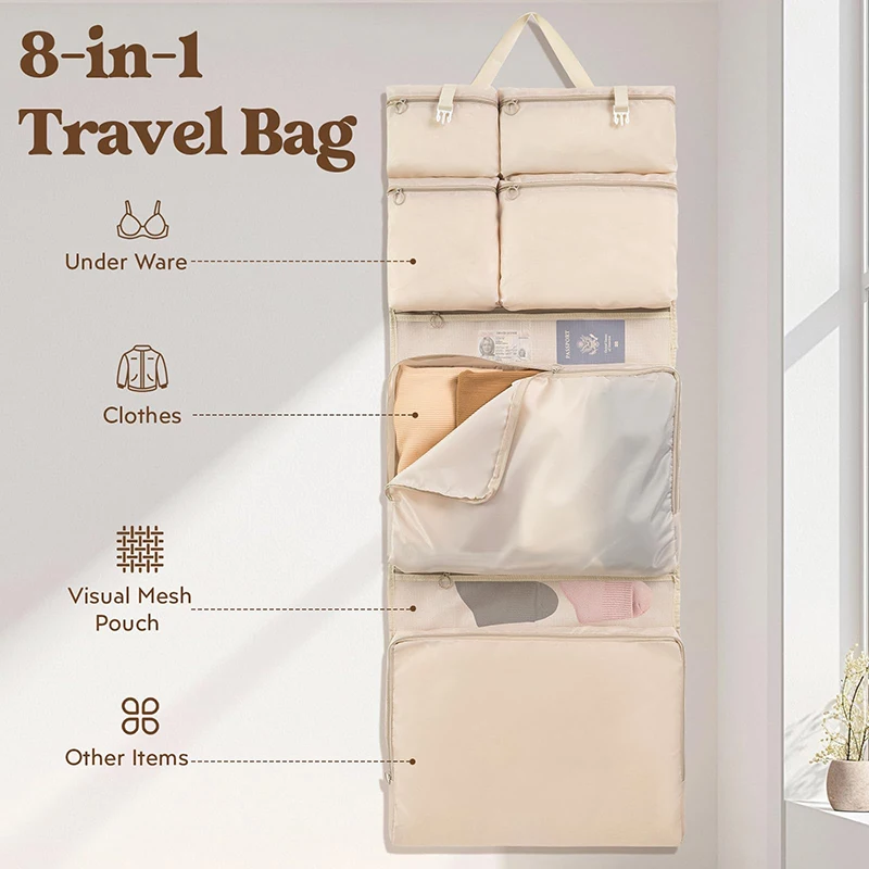 8-в-1 большие подвесные упаковочные кубики для женщин, органайзер для багажа, двойной режим (куб/подвеска) для чемодана, складная дорожная сумка для одежды