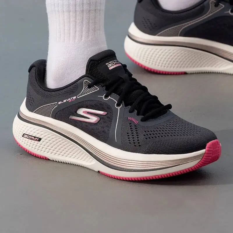 Skechers 129005-BKPK Women Black Pink Breath Mesh Max Cushion Anti Slip Outdoor Training Running Athletic Sneakers