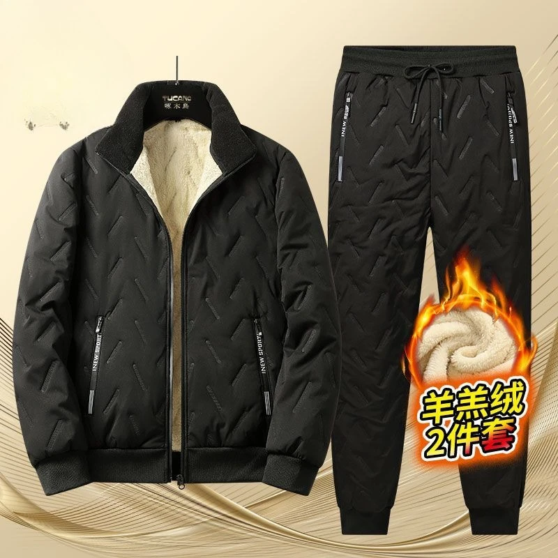 2025 Winter Fleece-Lined Cotton Coat Set Cotton Trousers Lambswool Cotton Jacket Warm Coat Two-Piece Set