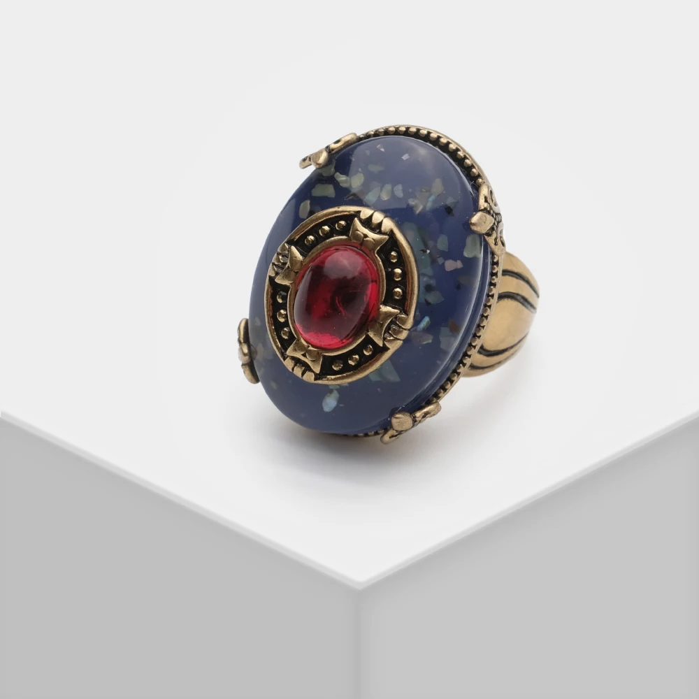 Amorita boutique deep blue copper vintage Geometric design Rings