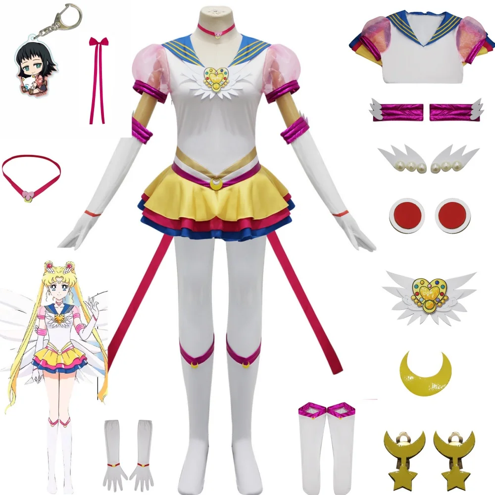 

Anime Sailor Moon Cosplay Costume Tsukino Usagi Uniform Dress Outfits Cosplay Yellow Wig Halloween Carnivl Party Women Kids