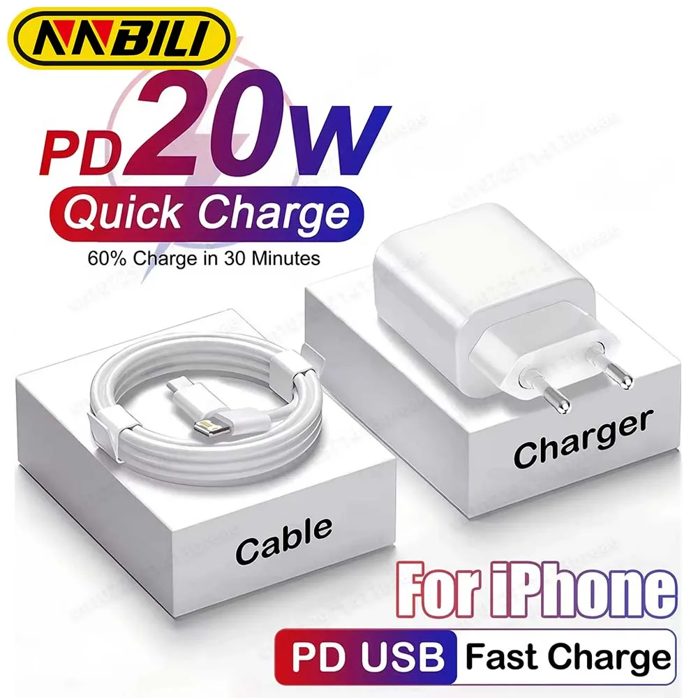 NNBILI PD 20W Fast Charger For Phone 13 12 11 14 Pro Max Plus X XR XS 7 8 SE USB Type C Fast Charging Charger Cable Accessories