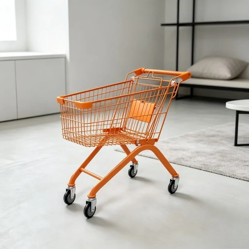 Vibrant Pink Large Shopping Basket Cart, Colorful Rolling Trolley for Supermarket KTV, Convenient Store Snack Carrier.