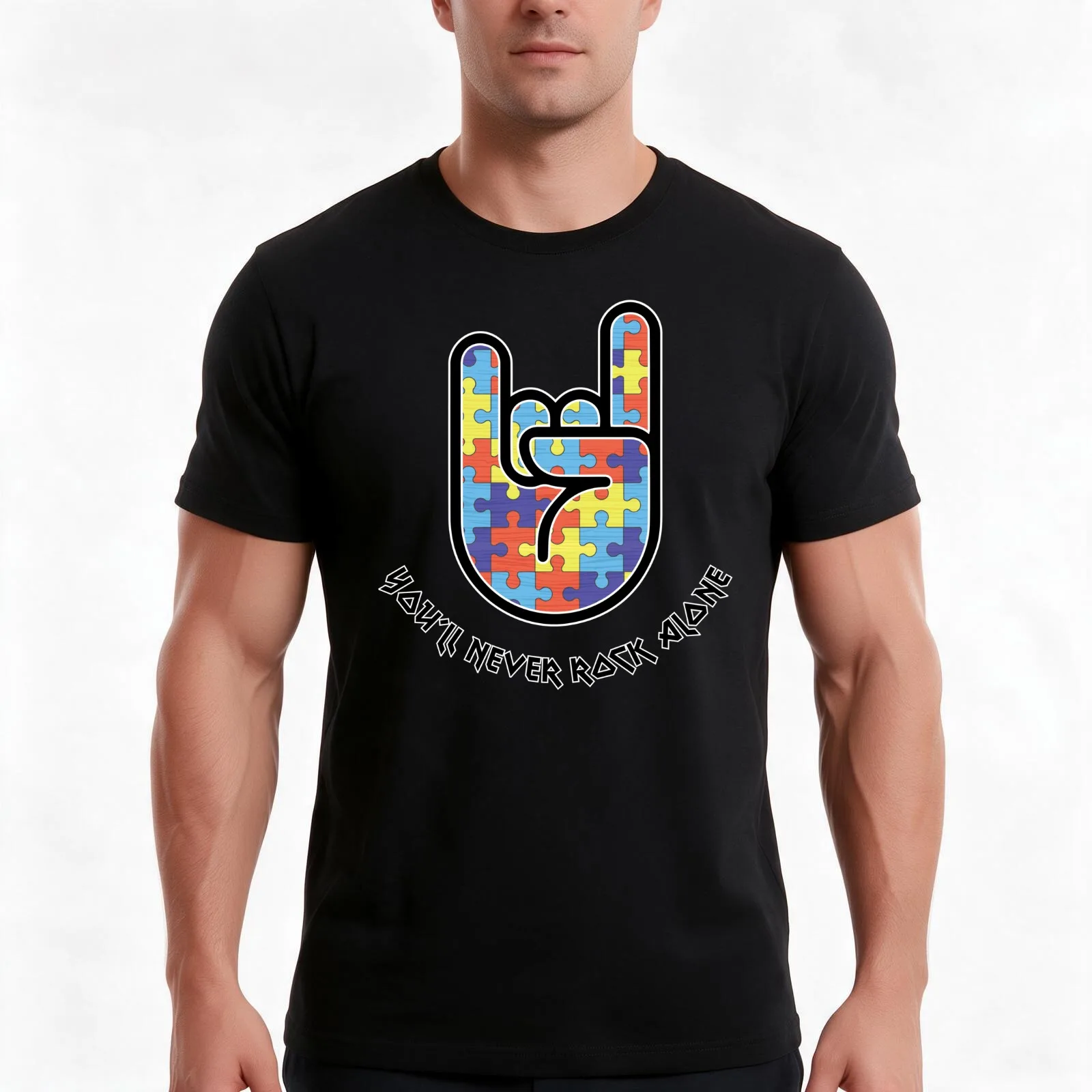 You'll Never Rock Alone - Autism Awareness T-Shirt, Summer Casual Cotton Tee, Oversized Streetwear Tops, Vintage Graphic Print