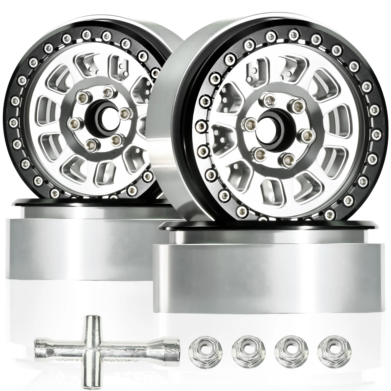 

4Pcs 2.2 Inch Metal Alloy Beadlock Wheel Hub Rim Rims Aluminum Alloy for TRX4 TRX6 Axial SCX10 III 1/10 RC Crawler