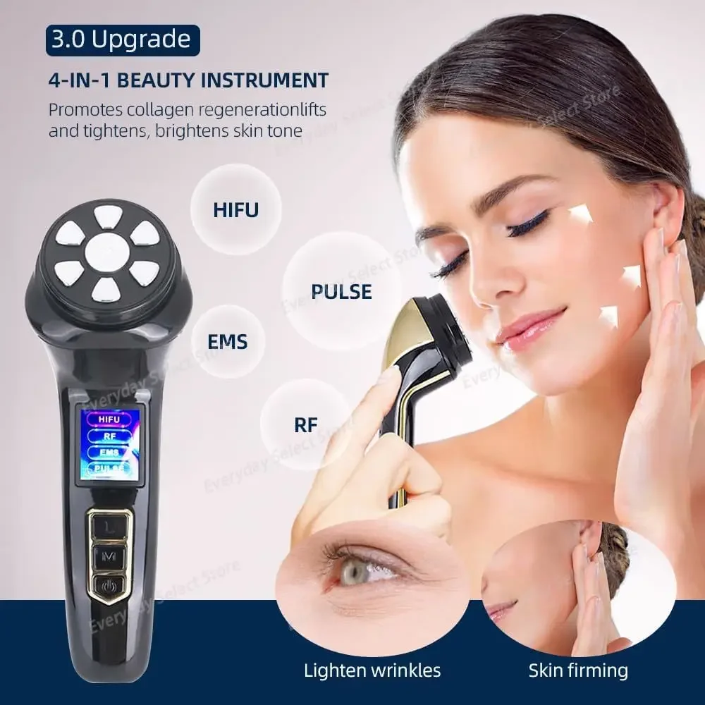 Mini HIFU Machine LED Photon Ultrasonic RF EMS Facial Tightening Device Face Chin Neck Eye Anti‑Aging Face Massager Home Use
