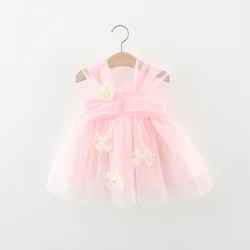 Summer Girl Dress New Mesh Flower Sweet Korean Version Dress Princess Dress Suitable for Babies Aged 0-3