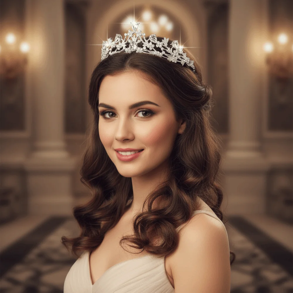 

Hair Accessories Luxury Baroque Pageant Crown Sparkling Rhinestone Bridal Crown Headwear Silver Queen Princess Tiara Women