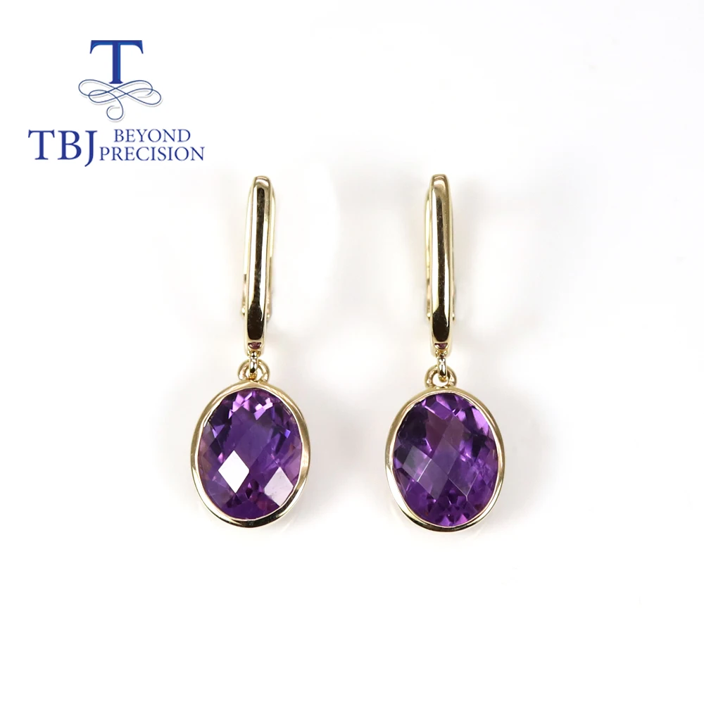 14K gold natural Brazil amethyst oval 7*9mm Checkboard gemstone earrings with simple design fashion fine jewelry for women