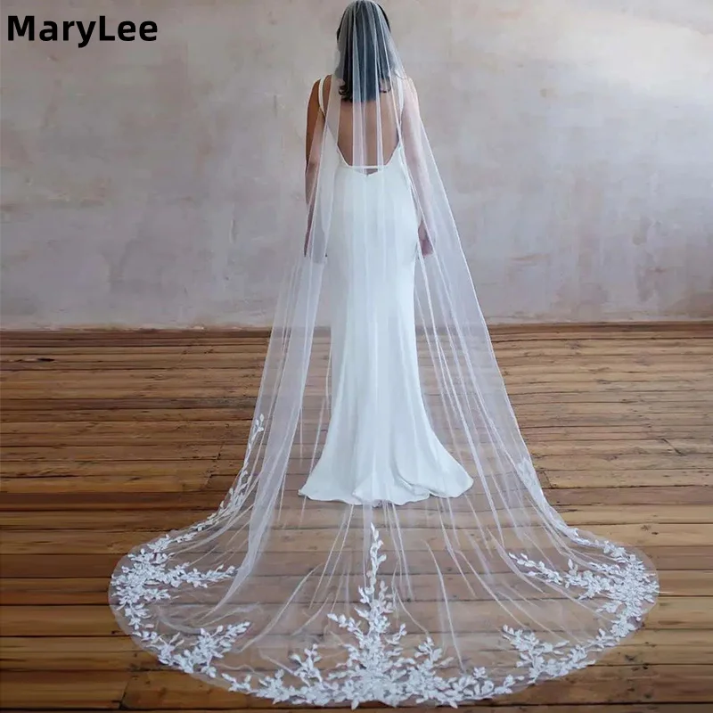 

Exquisite Leafy Lace Wedding Veil With Comb One Layer Soft Tulle Chapel Bridal Veil White Ivory Wedding Accessories Customized