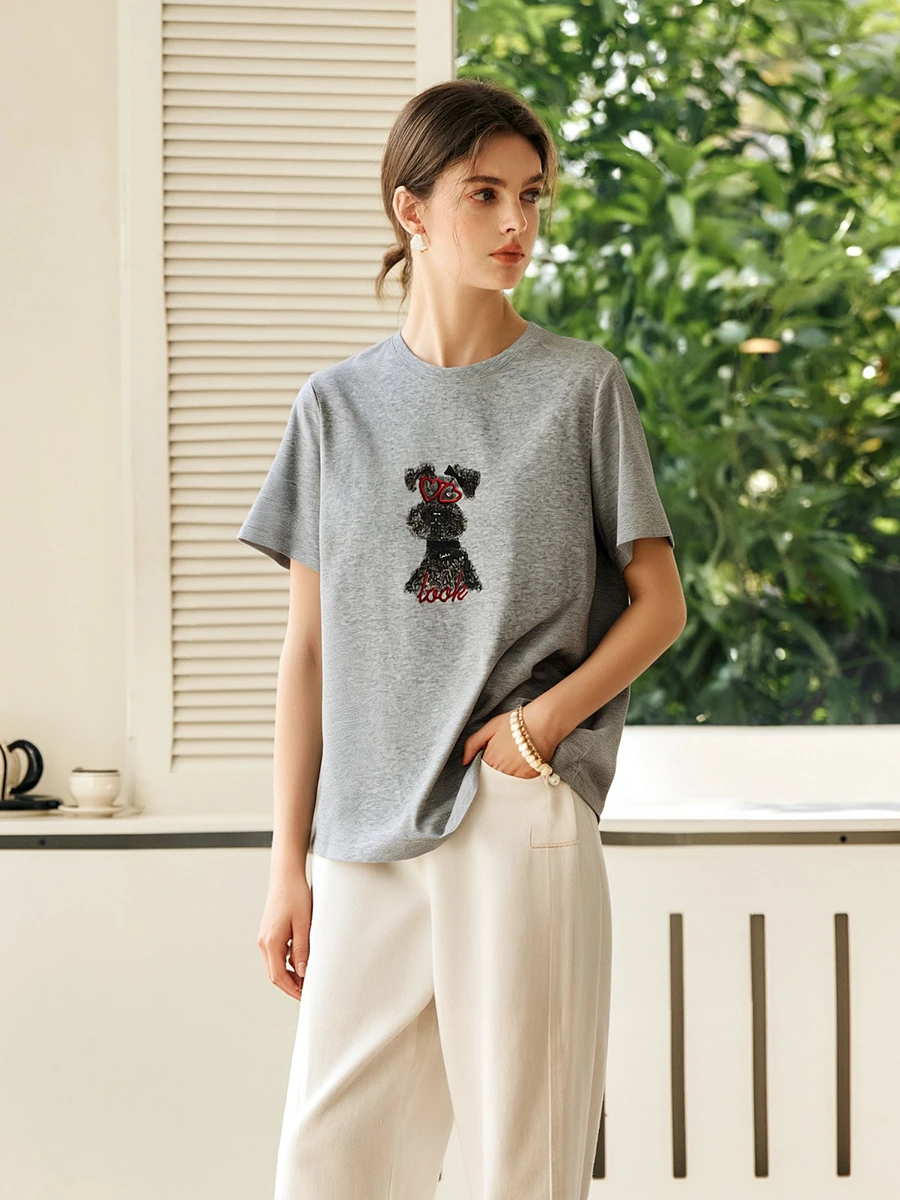 

OLrain Women T-Shirt 2025 Creativity Pattern Casual Knitted Short Sleeve Top For Office Lady Women's Clothing Summer O57XT98218