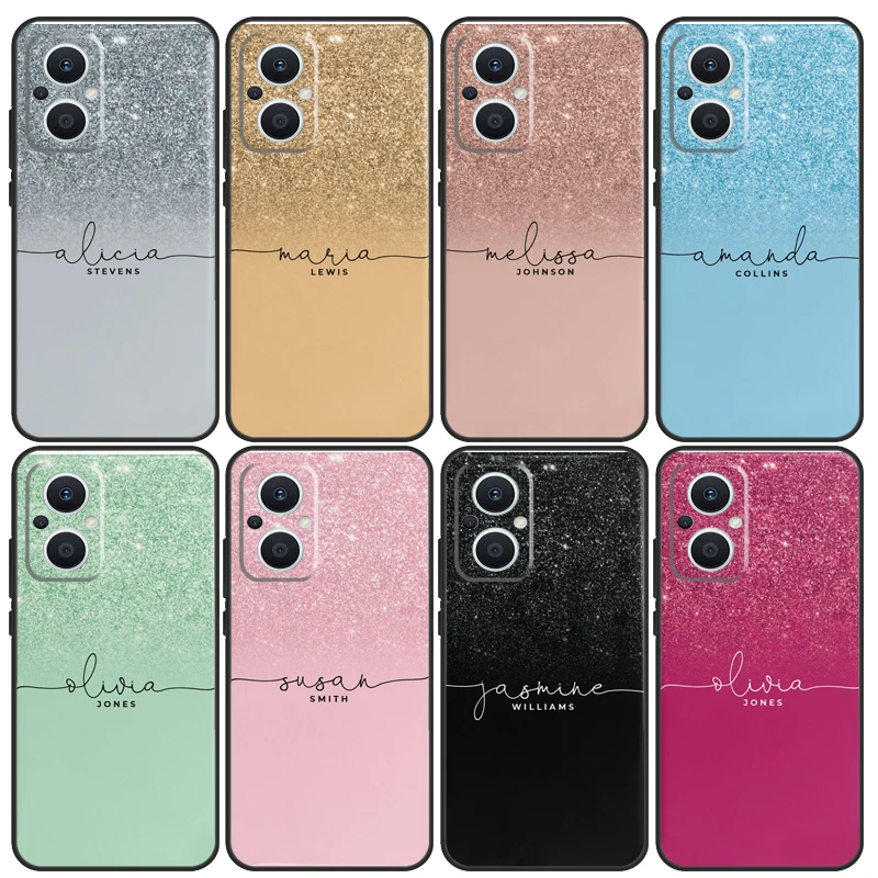 Personalised Initials Custom Glitter Case For OPPO Reno 7 Reno 10 Pro 4 5 6 8 Lite 8T 4Z 5Z OPPO Find X6 X5 Pro X2 X3 Neo Cover