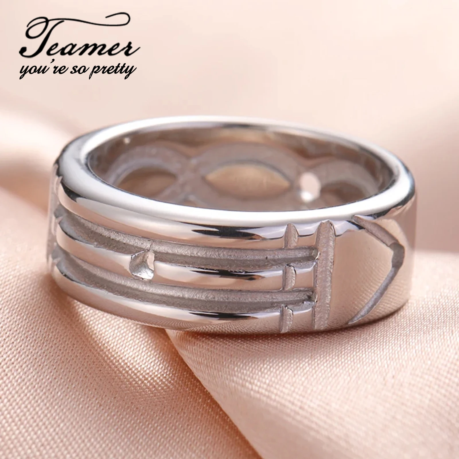 Teamer Geometric Wide Stainless Steel Ring for Women Men Couple Fashion Minimalist Silver Color Finger Ring Engagement Jewelry