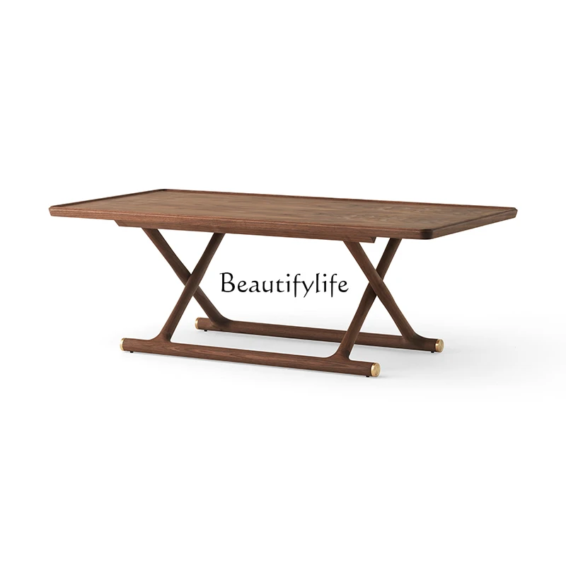 

North American black walnut folding square coffee table low table all solid wood Nordic