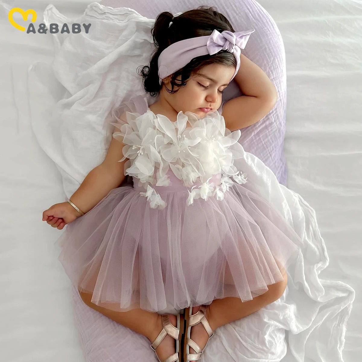 ma&baby 0-18M Newborn Infant Toddler Baby Girls Romper Princess Summer Lace Flower Jumpsuit Birthday Clothing  D05