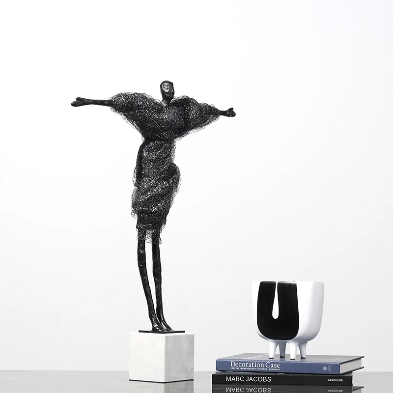 63cm Abstract Metal Figure Stand On Marble And Dancing In A Veil Skirt Home Decor Accessories Figurine Room Ornament Office Gift