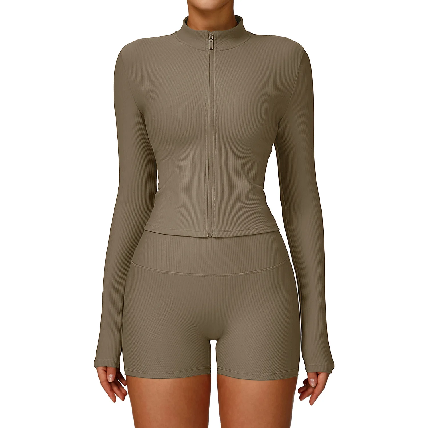 Maxdutti Threaded Stand Collar Slim Yoga Jacket For Slimming, Outdoor Windproof Top, Running And Fitness Jacket