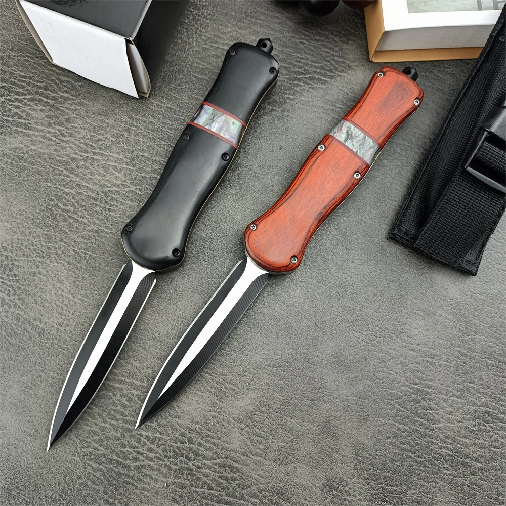 

AU TO BM A019 Hunting Knife 440c Steel Out Double Blade Color Wood Handle Outdoor Knives EDC Survival Military Tactical Knife