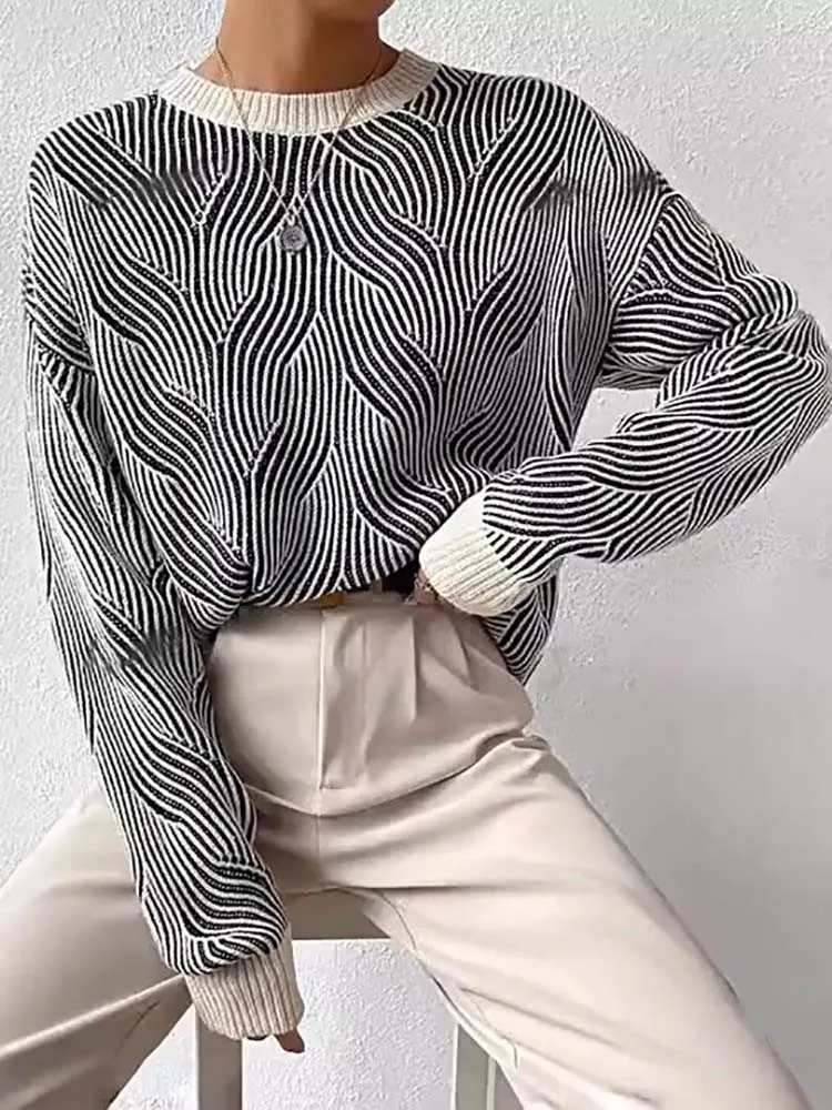 

New Autumn Striped Women's Blouse,Women's Long Sleeve Top,Women's Sweater,Women's Sweater,Cozy Sweaters,Knitted Top