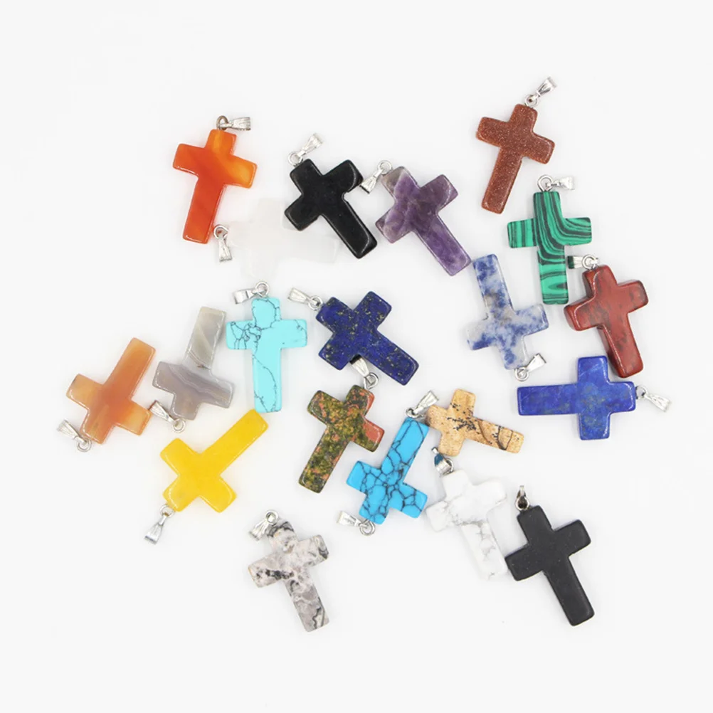 

10Pcs Stone Cross Pendant Charm Crystal Alloy DIY Components for Necklace Bracelet Anklet Sweater Chain Craft Supplies