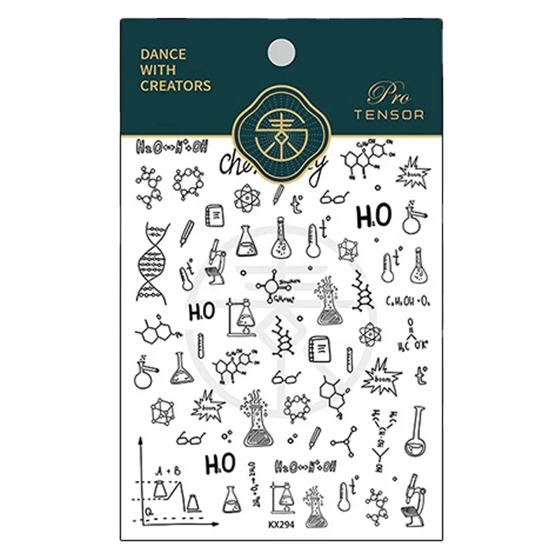 Chemistry Elements 5D Self Adhesive Nail Art Stickers White Moon Stars Cloud Butterfly Transparent Manicure Decals Wholesale