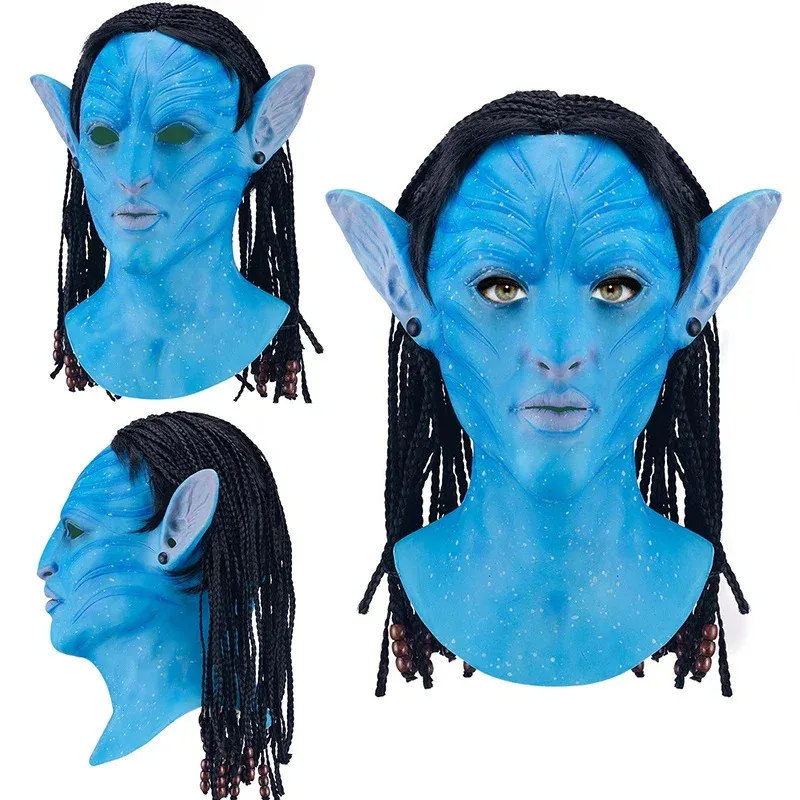 Aar neytiri jake sully cosplay máscara de látex cabeça capa festa de halloween cosplay traje adereços máscara de látex para adultos