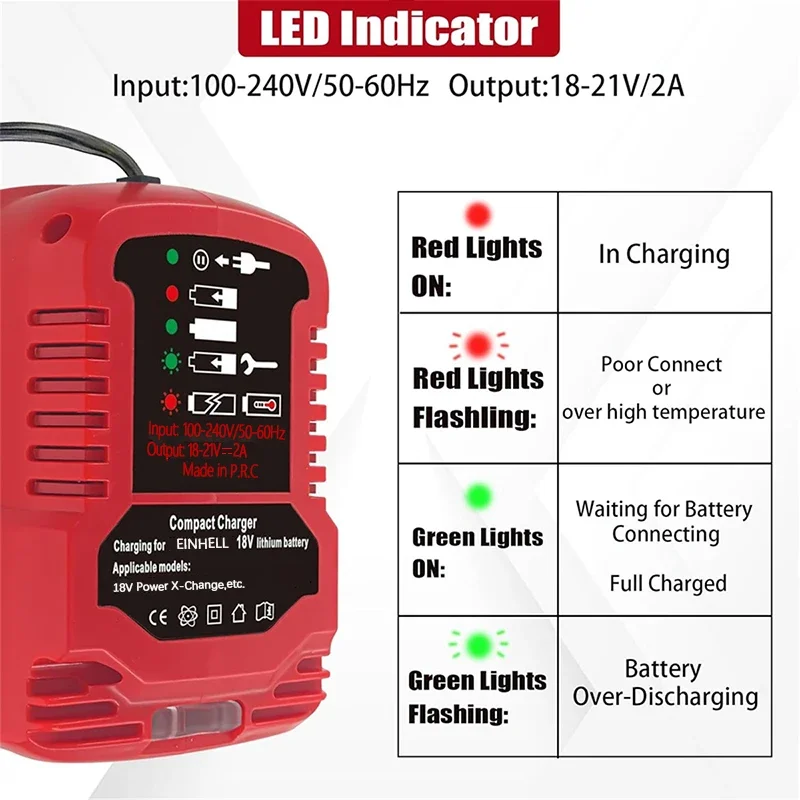 Batería de iones de litio portátil para coche, Mini cargador compacto de 12V/24V, 100-240V para Einhell de 18V para Power x-change Series, batería de iones de litio