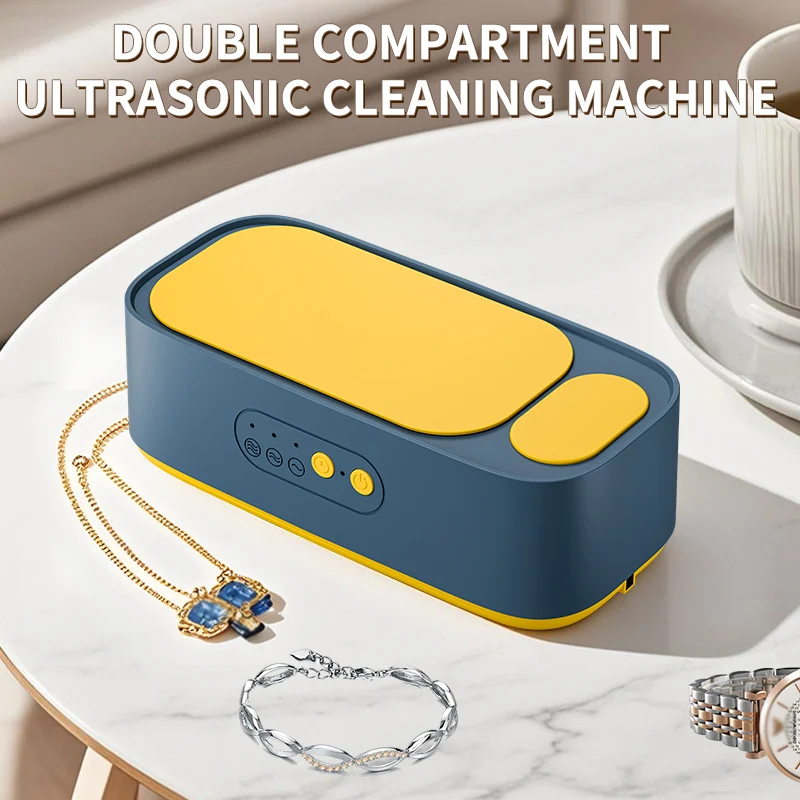 Double Bin Adjustable Sonic Cleaner, High Frequency Vibration Full Cleaning for Jewelry, Household Use