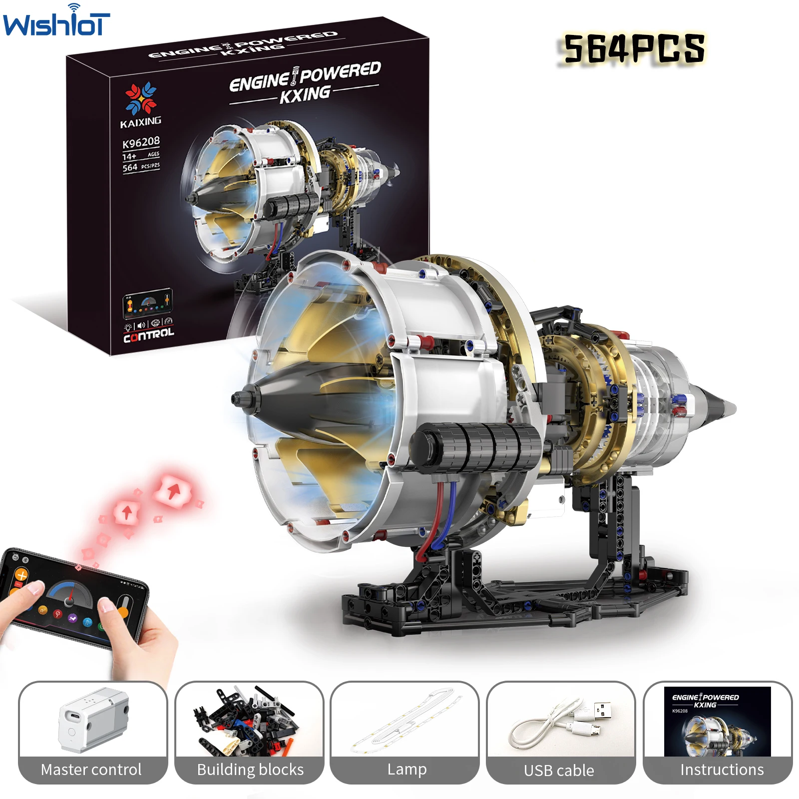

564PCS Aviation Turbofan Engine Building Blocks Simulation Engine Model with Light APP Remote Control Power Motor Toy Kids Gift