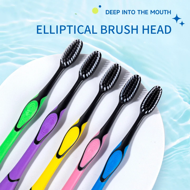 Bamboo Charcoal Soft Bristled Toothbrush Silicone Handle Anti Slip Toothbrush Portable Durable Adult Toothbrush Home Accessories - Image 3