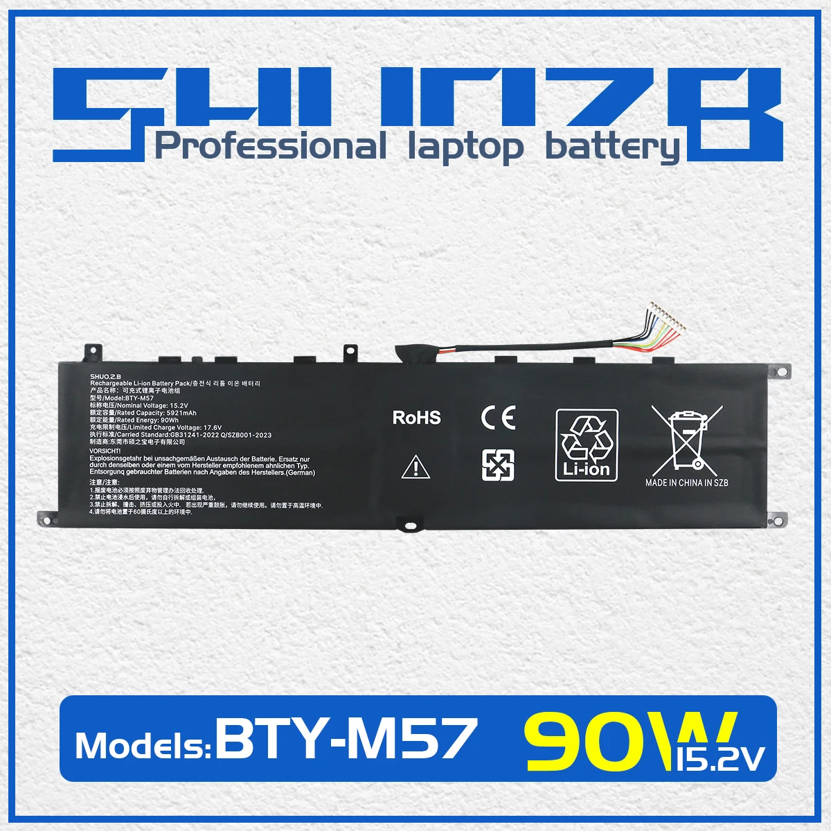 SHUOZB BTY-M57 Laptop Battery For MSI GP66 GP76 Leopard 10UG Series Notebook MS-17K3 15.2V 90WH 5921mAh