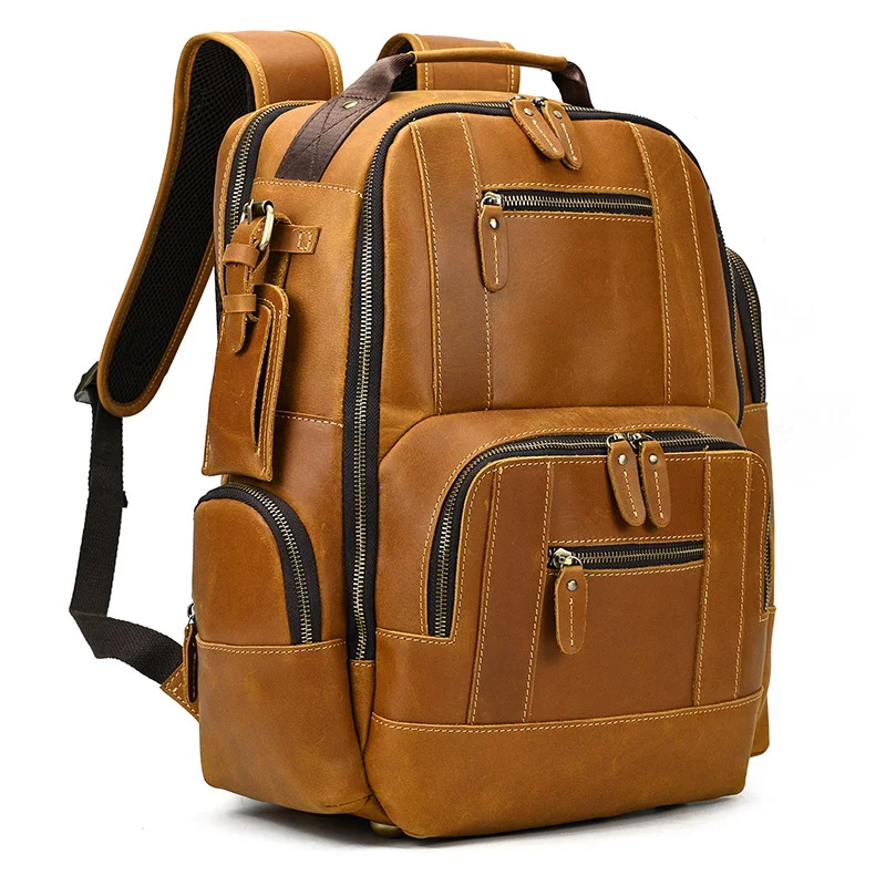 

Handmade Fashion Leather Backpack For Man Male Luxury Brand 14" 15.6" Laptop Cowhide Daypack School Bag