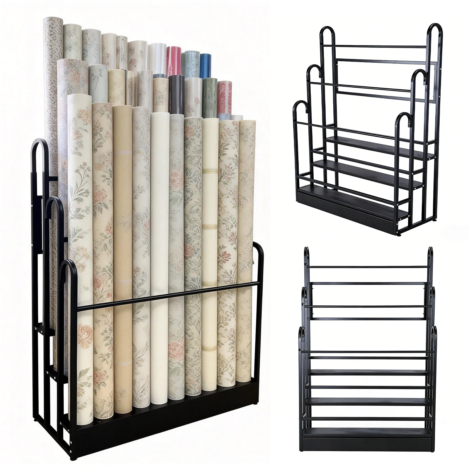 

Fabric Roll Storage Rack Adjustable Height Metal Vinyl Roll Storage Stand 3 Tier for Car Window Films PVC Films Tablecloth