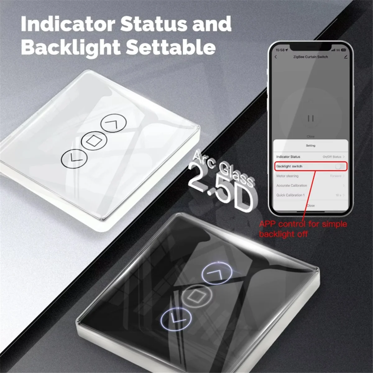 جديد 3C-Tuya ZigBee الذكية الستار التبديل 2.5D RF433 قوس الزجاج اللمس ل الستائر الدوارة مصاريع التبديل الذكية APP اللاسلكية الأسود