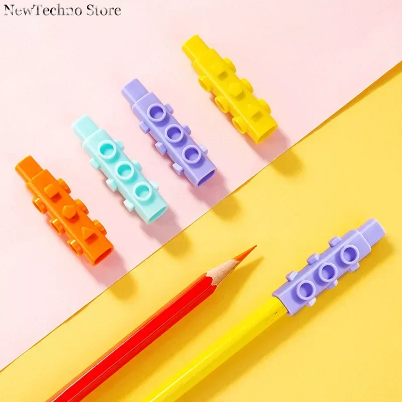 4Pcs Plastic Blocks Pencil Cap Pencil Holder Can Be Spliced As Pen Extender Protect Pencil Head Bag Clean School Staitonery