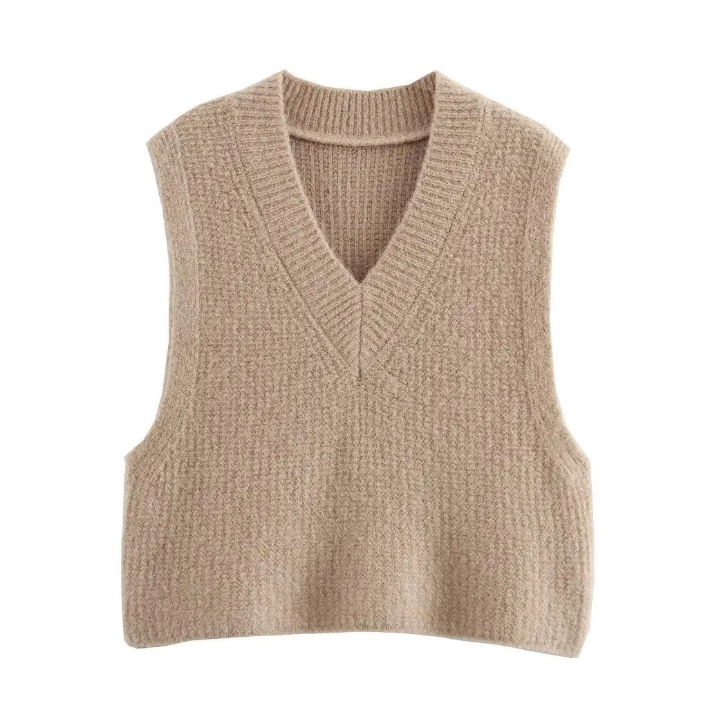 

Women's V-Neck Knitted Sweater Vest Spring Autumn Old Money Style Laminated Joker Design Fashion Wholesale