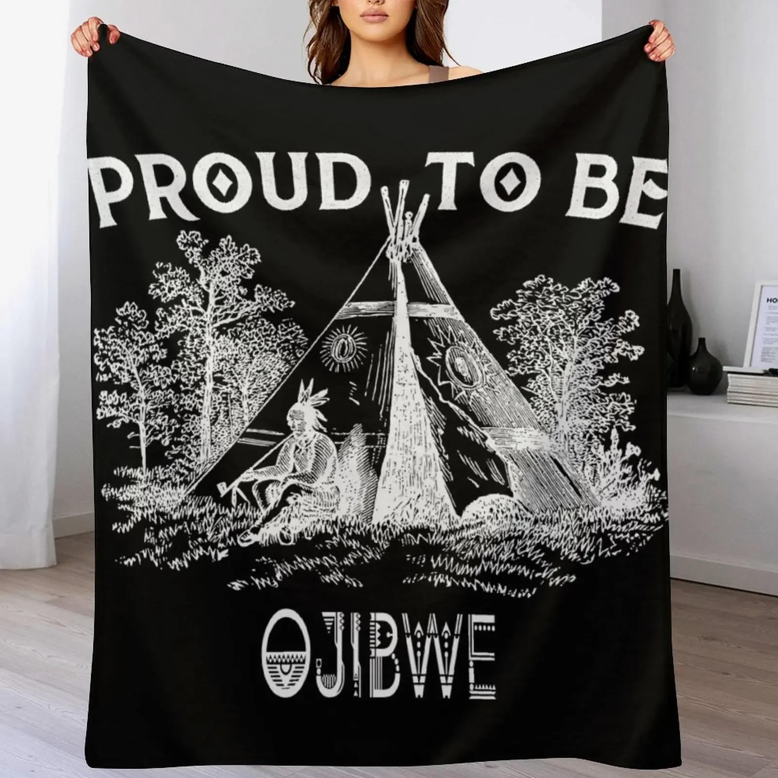 

Proud To Be Ojibwe Tribe - Native American Throw Blanket Decorative Beds Flannel Fabric Weighted warm winter Blankets