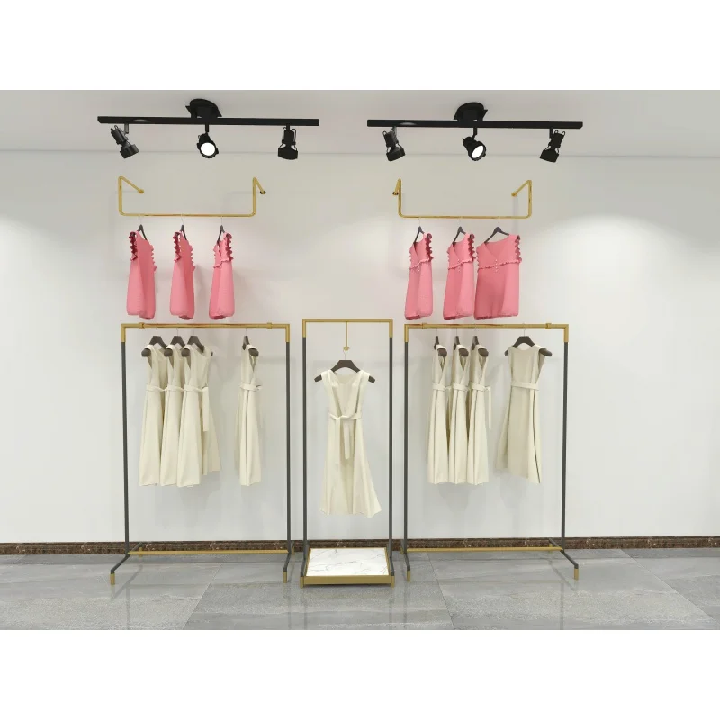 Custom, fashion stainless steel clothing hanging rail garment display rack stand for boutique design furniture