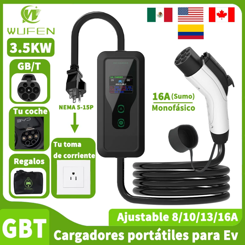 

WUFEN BYD Charger gbt EV Charger 16A 3.5KW MAX 110V USA Power Plug for Mexican Home Portable Charging Box Set Charging&DelayTime