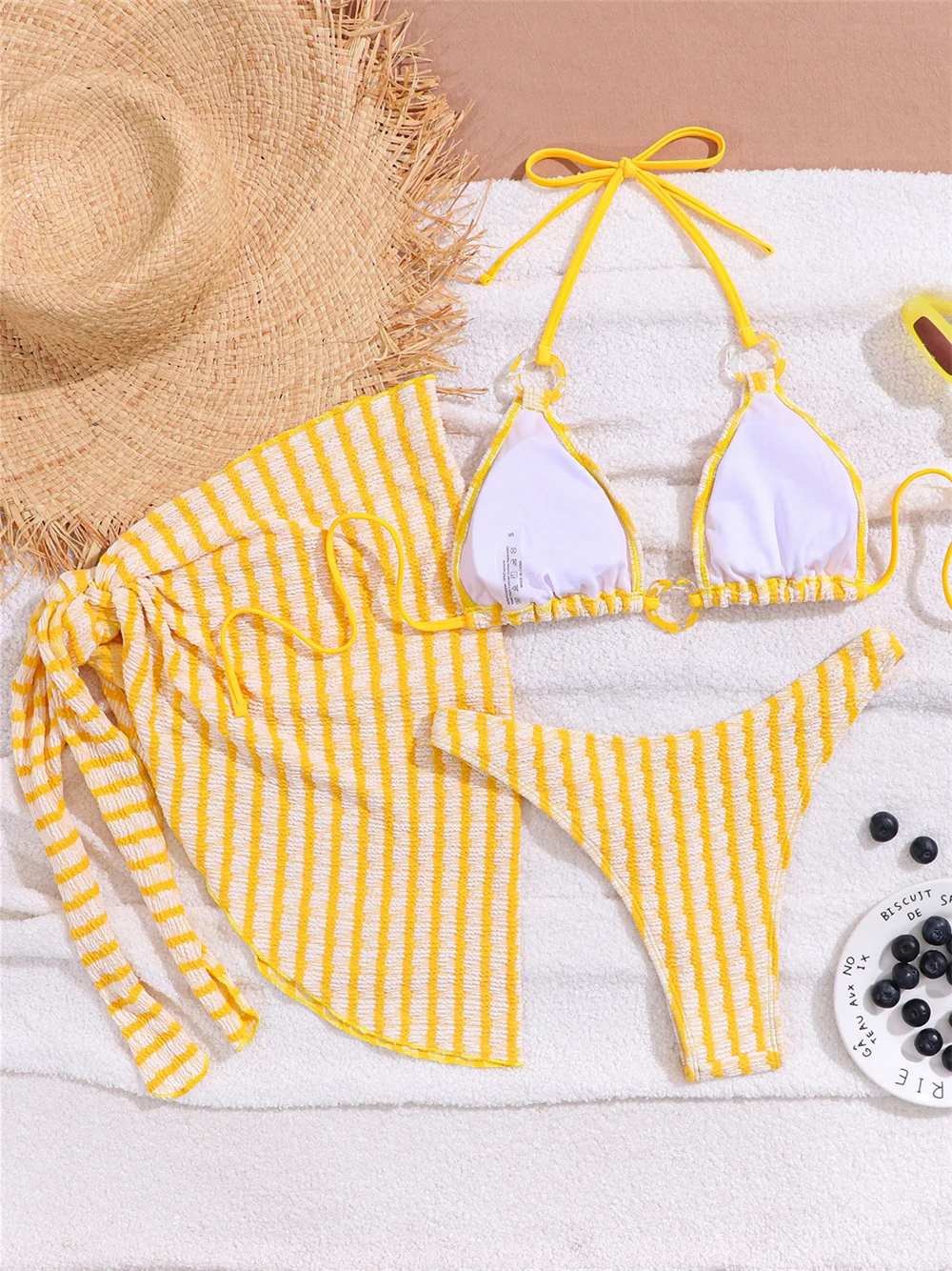 Sexy Rings Bikini Y2K Striped String Swimsuit Push Up Swimwear Backless Bathing Suit Beach Cover-Up Women Vacation Summer Outfit