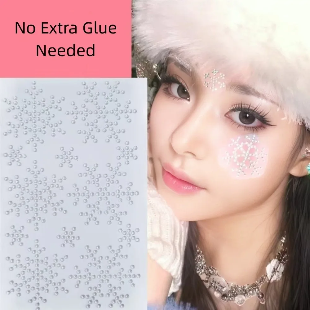 4Pcs Self-Adhesive Christmas Face Gem Sticker Set Xmas Tree Snowflake Rhinestone Eye Body Decals Multi-Size Sock Patterns