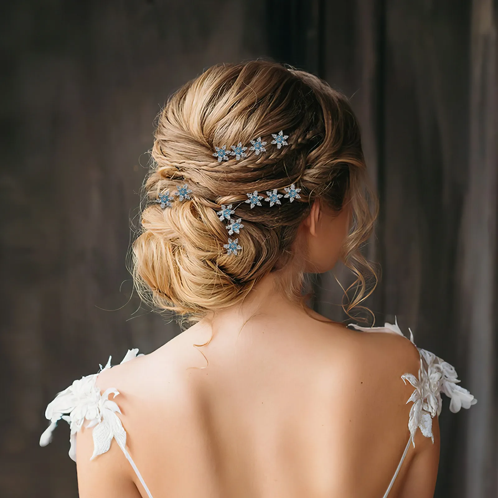 12 Pcs Christmas Hair Clips Snowflake Pins Decorative Rhinestone Bobby Ornaments Women Blue Bridal