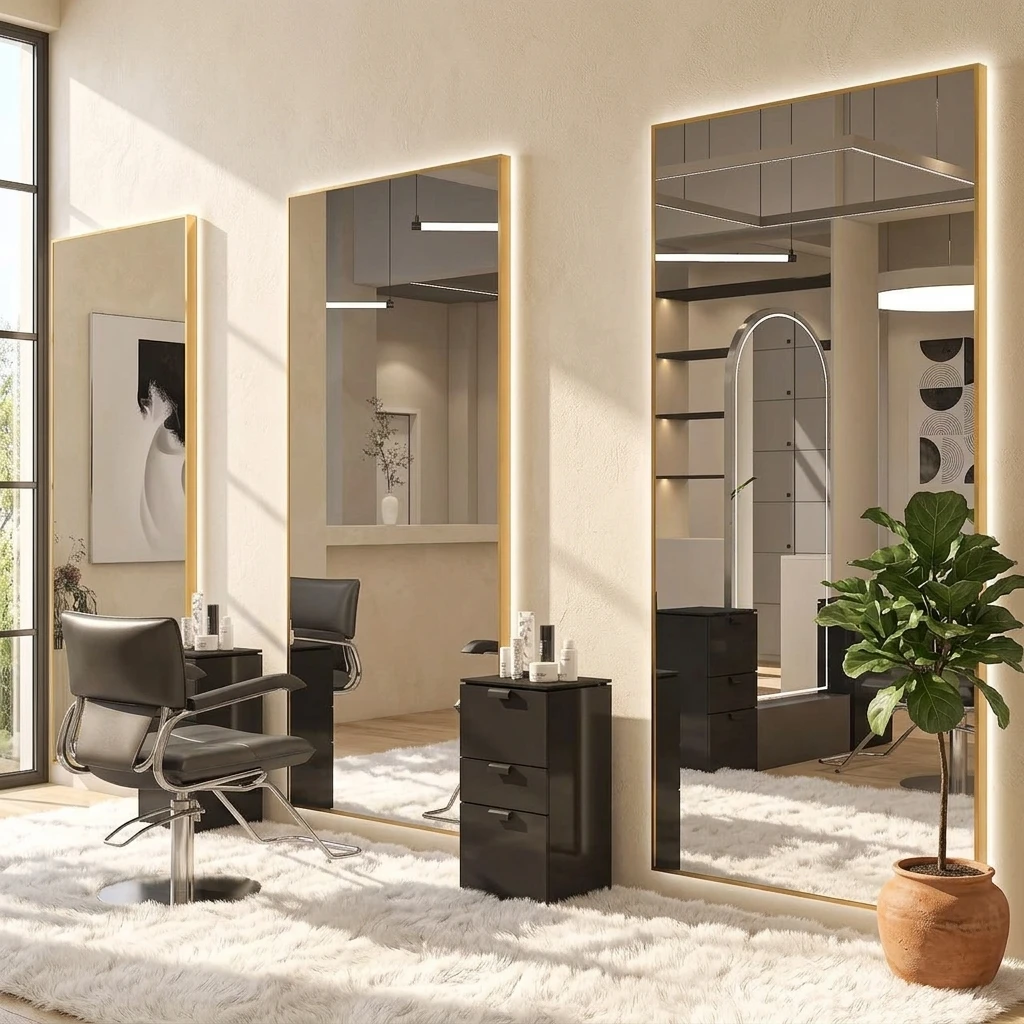 Modern Aluminum Frame Full Length LED Mirror Rectangle Backlit Dressing Mirror Floor Hair Salon Styling Mirror