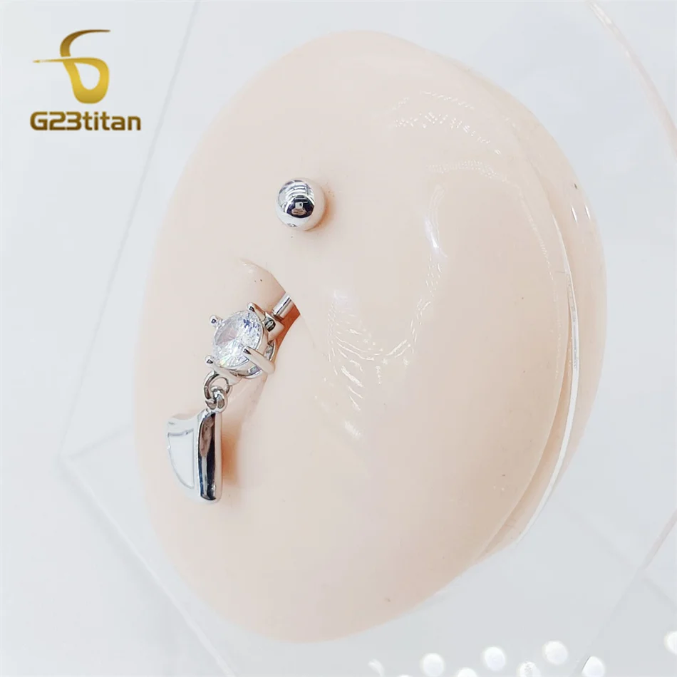 خواتم السرة الأنيقة قطاع المتدلي مطعمة قذيفة بيضاء سحر F136 التيتانيوم ثقب البطن الحديد 14 جرام مثير Shoop النساء المجوهرات