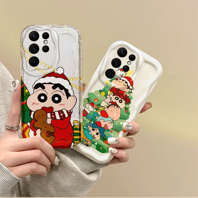 New C-Crayon Shin-chans Christmas Phone Case For Samsung Galaxy S25 S24 S23 S22 Ultra Plus S21 FE A73 A72 A55 A54 Silicone Cover